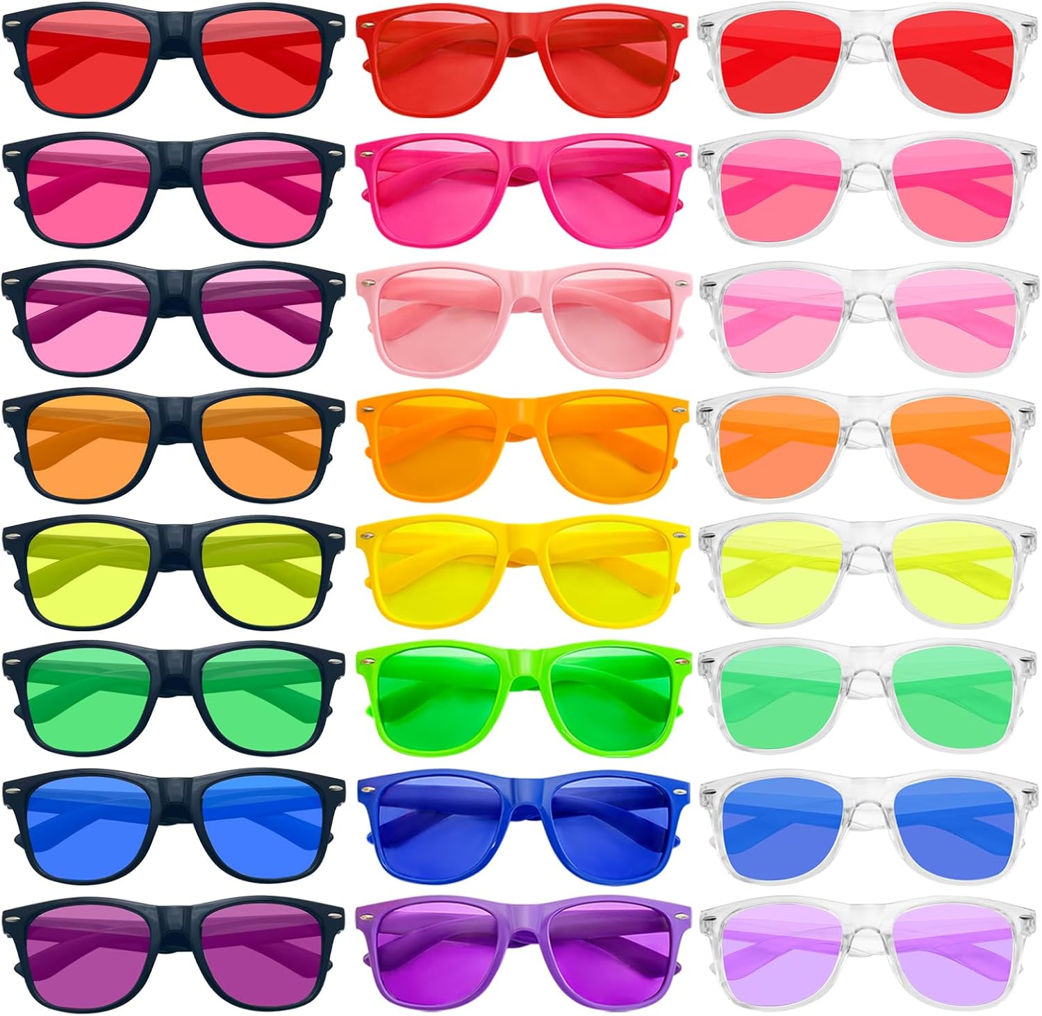 

SUNOVELTIES Набор из 12/24 неоновых солнцезащитных очков для вечеринок с зеркальными/желейными линзами, в оправе из рога, для мужчин и женщин, 24- Color Lens/Assorted Frame