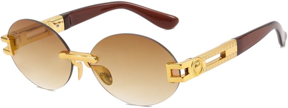 

Солнцезащитные очки без оправы для женщин, радужная оправа, ретро-овальная форма, мужские солнцезащитные очки с индивидуальным дизайном и защитой от УФ-излучения UV400 MTZJH, 5