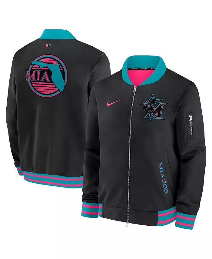 

Мужская черная бомбер-куртка Miami Marlins 2025 City Connect Authentic Collection на молнии Nike