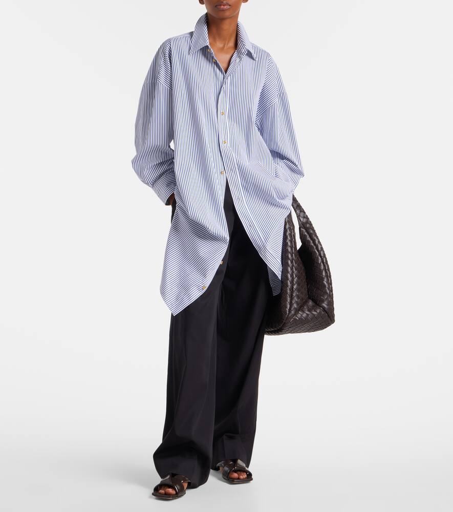 Полосатая хлопковая поплиновая рубашка Bottega Veneta, White/Navy — фото 2