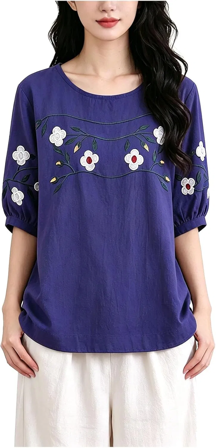 Блуза, свободная, из коллекции Womens linen Shirts, синий