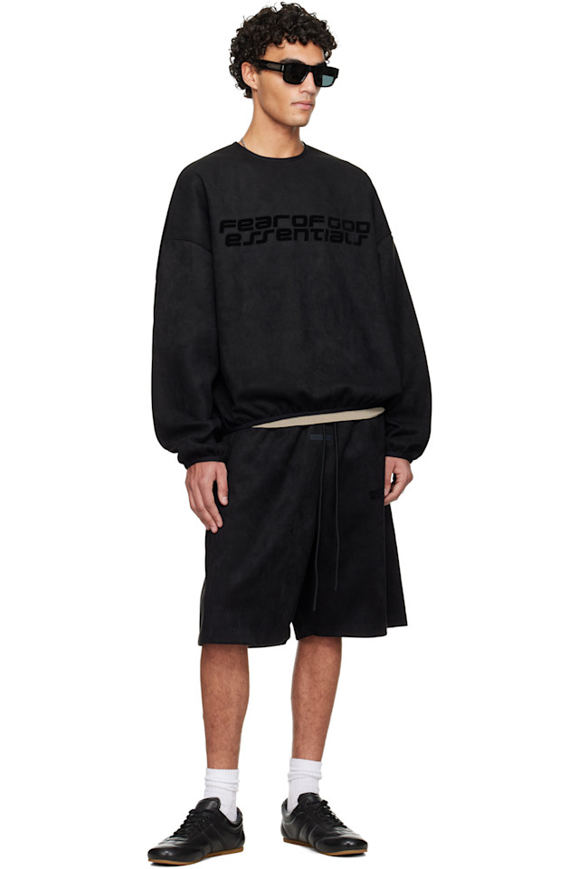 Fear Of God Essentials Черная праздничная современная толстовка с круглым вырезом из искусственной замши — фото 4