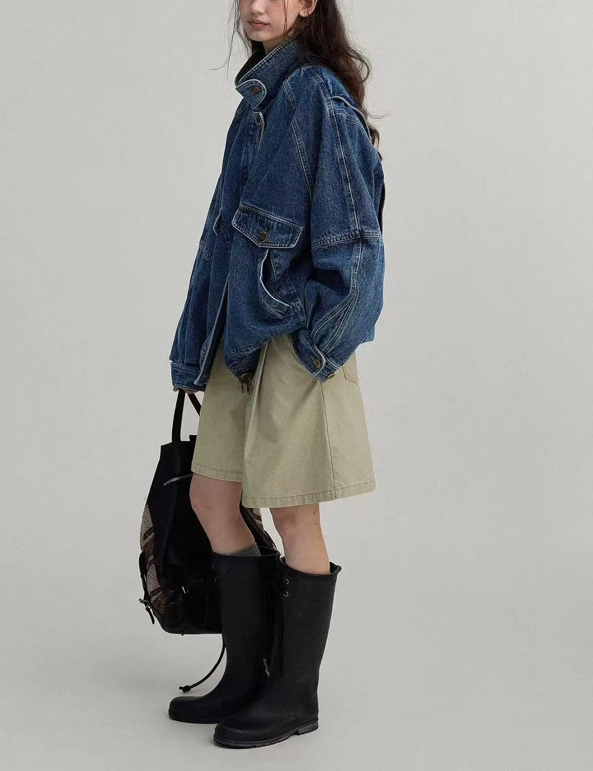 Винтажная скандинавская джинсовая куртка-пилот с воротником-стойкой, свободного кроя — фото 3