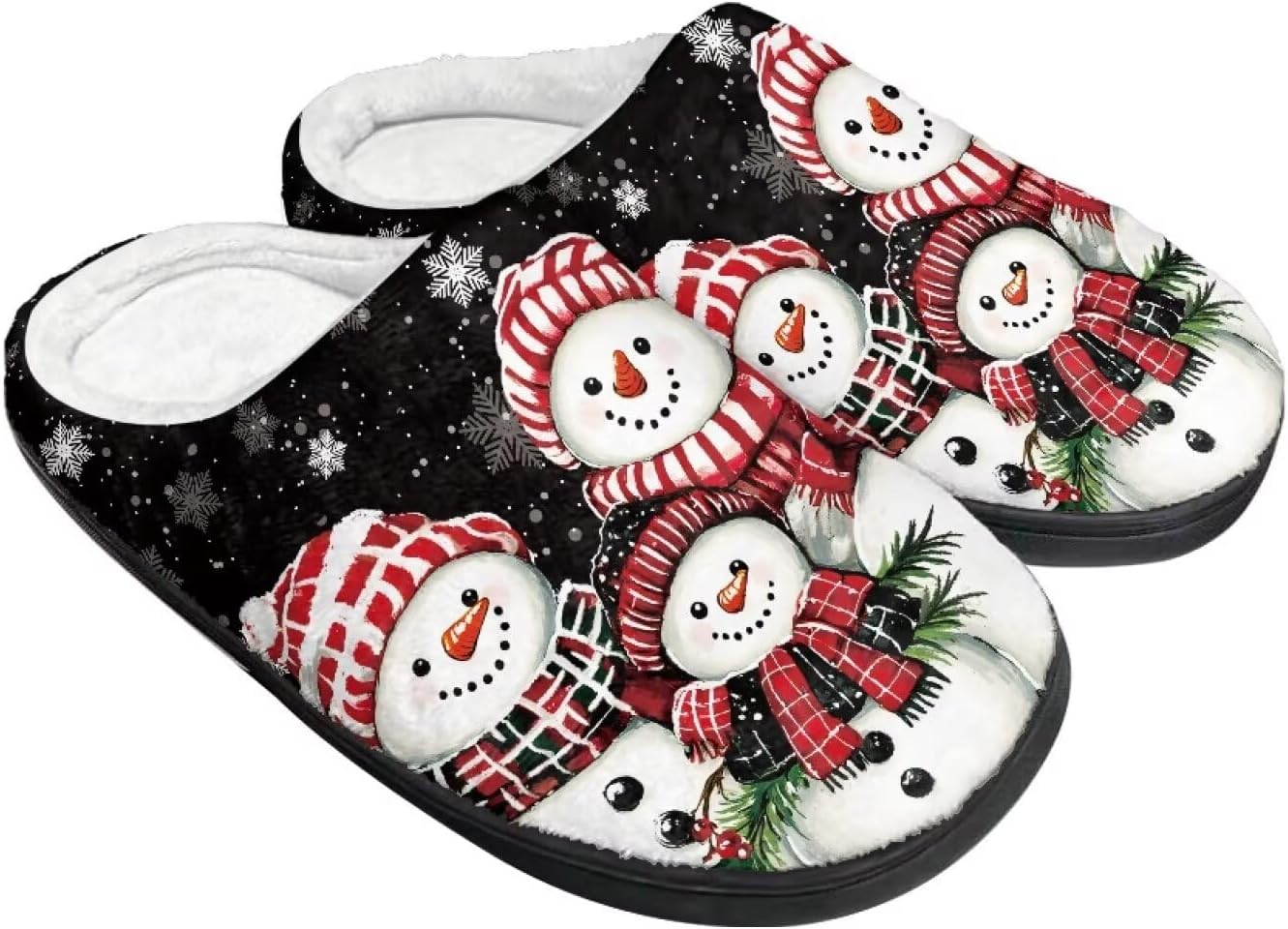 

Женские уютные пушистые тапочки унисекс с легким надеванием, повседневные домашние тапочки для спальни с противоскользящей подошвой для мужчин Tomeusey, Snowman Print