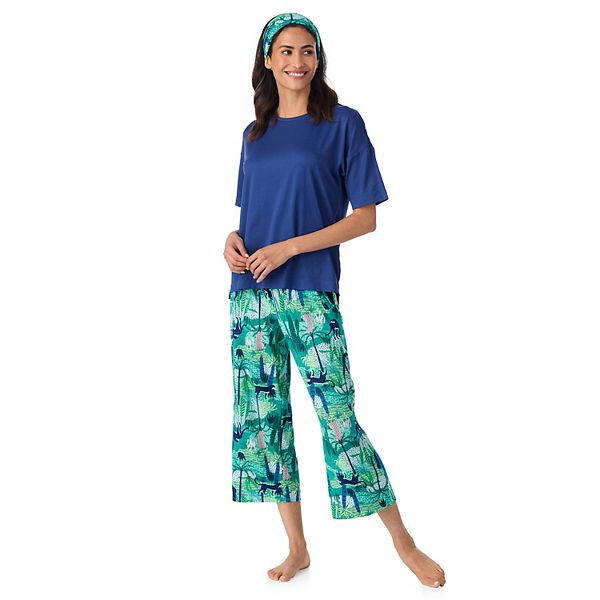 

Женский комплект пижамы с коротким рукавом и капри Cuddl Duds, Green Jungle Cheetah