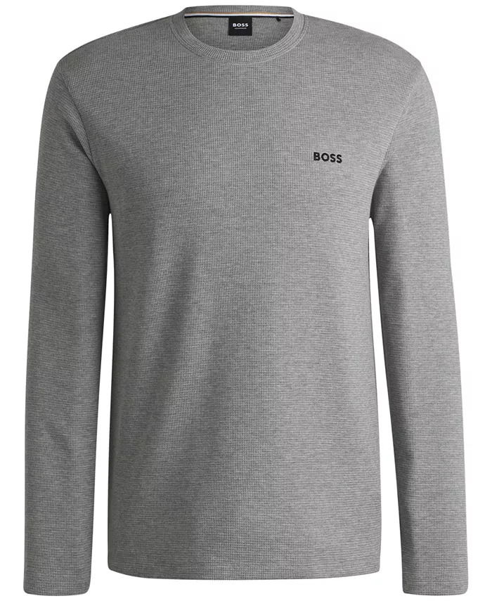 

Мужская пижамная футболка с длинным рукавом Regular-Fit в рубчик BOSS, серый