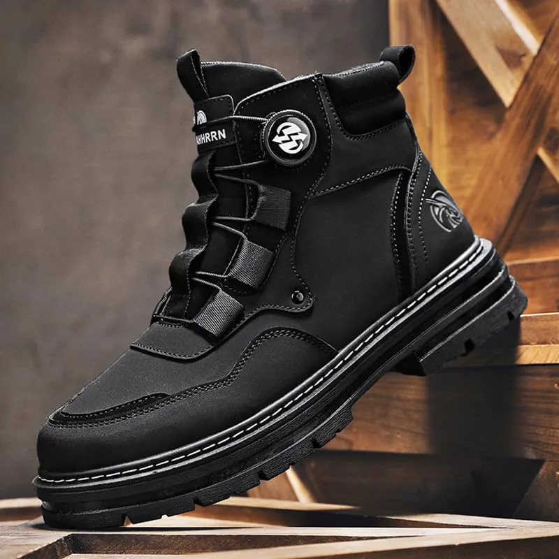 Мужские рабочие высокие ботинки, боевые ботинки на платформе с шнуровкой, ботинки на массивной подошве до щиколотки Generic, черный — фото 2