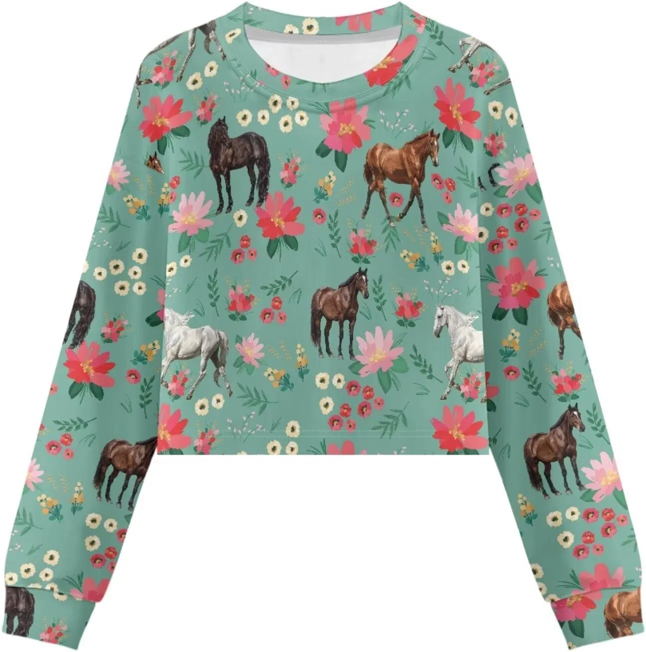 Детская укороченная толстовка с принтом Coldinair, Horse Floral — фото 4