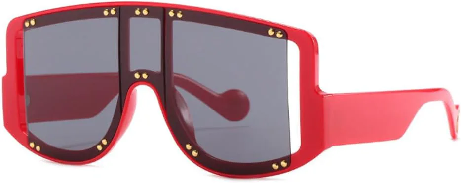 

Винтажные солнцезащитные очки большого размера с заклепками для женщин и мужчин, модные панк-очки в крупной оправе, трендовые солнцезащитные очки MTZJH, Red Black