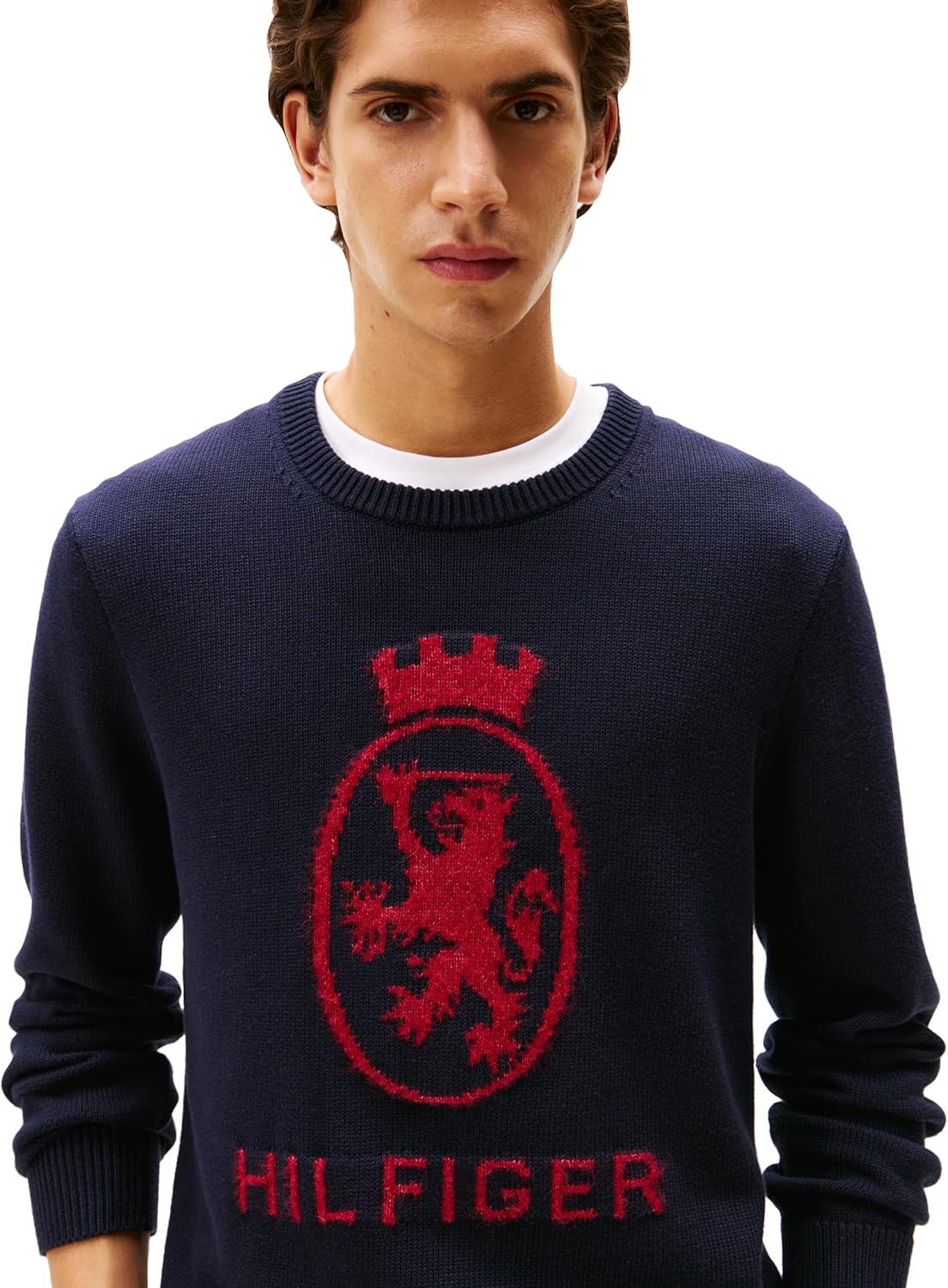 Мужской хлопковый свитер Tommy Hilfiger Crest Crewneck, легкий пуловер, Desert Sky/Regatta Red — фото 2