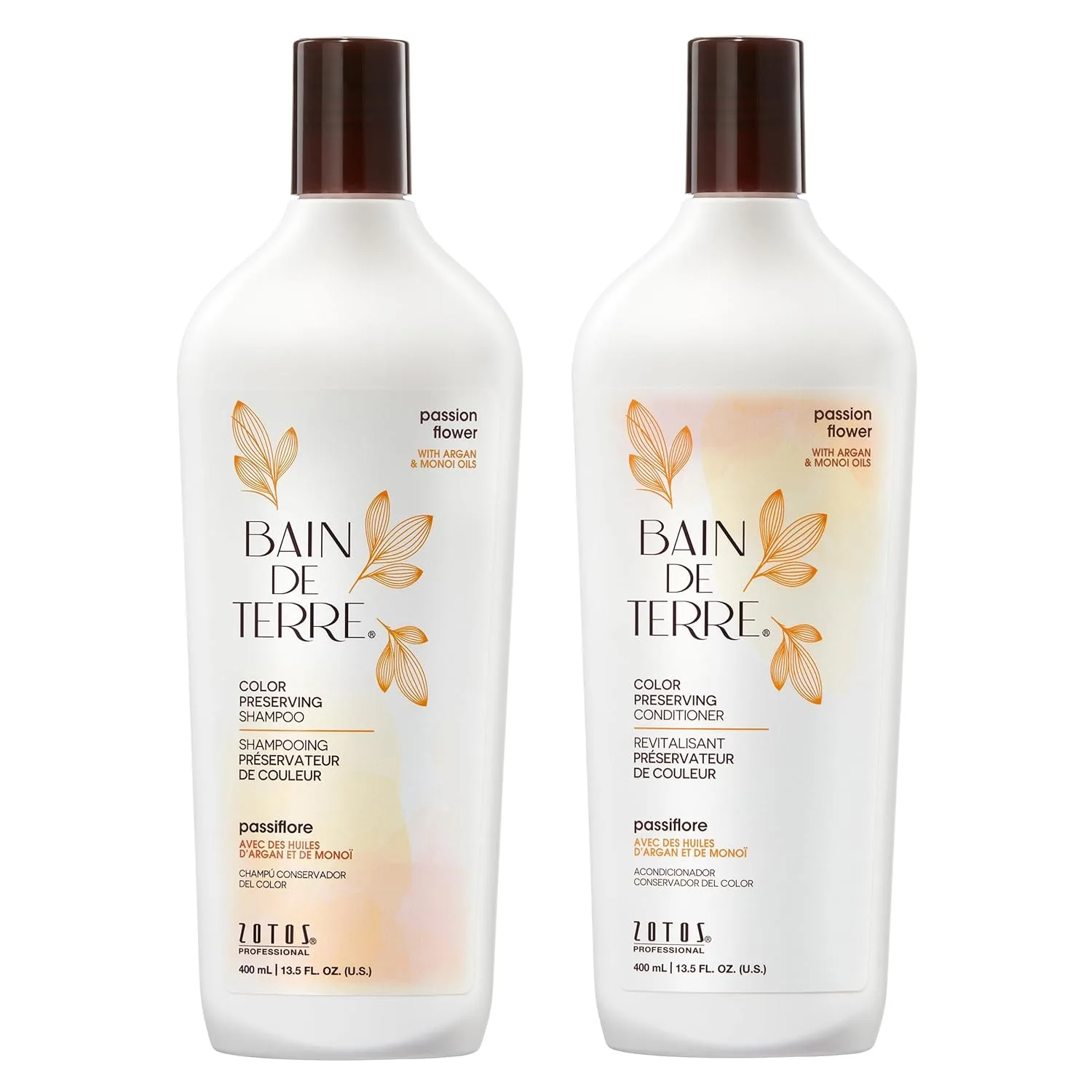 Набор шампуня и кондиционера Bain de Terre для сохранения цвета волос | Passion Flower | Защищает и поддерживает цвет окрашенных волос | Без парабенов | Безопасен для окрашенных волос | 413 мл, Green
