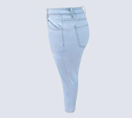 Generic Женские джинсы Plus Size Skinny - Light Blue, высокоэластичные полноразмерные, с карманами и поясом, повседневные всесезонные, постиранные — фото 4