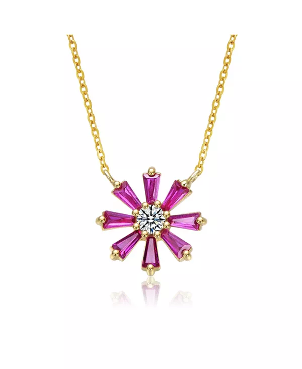 

Ожерелье-Цветок из стерлингового серебра 14 карат с позолотой и лепестками из красного кубического циркония Gigigirl, red