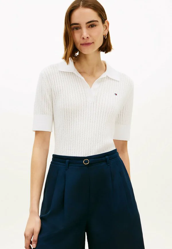 Рубашка-Поло с коротким рукавом pointelle Tommy Hilfiger, Ecru