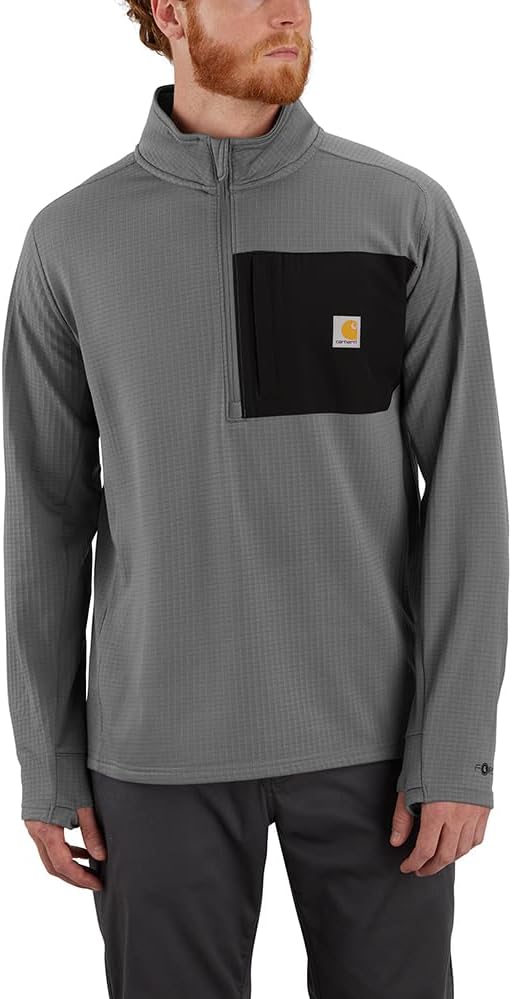 

Carhartt мужская футболка Force Relaxed Fit с полузастежкой-молнией и воротником-стойкой, Steel