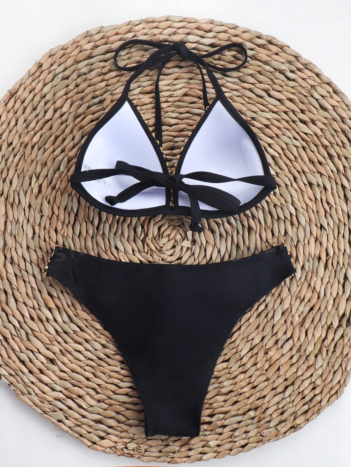 

Летнее пляжное бикини с контрастными пайетками и эффектом пуш-ап на косточках Shein, черный