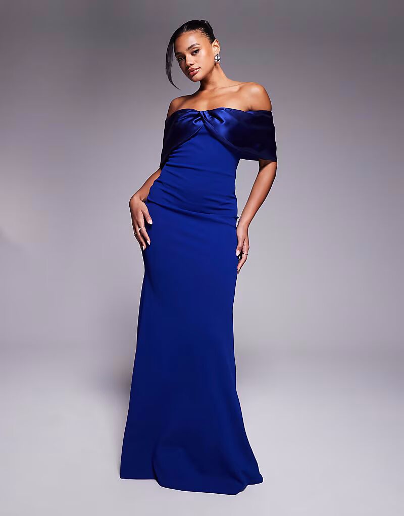

Платье макси Goddiva Twist knot из атласа и водолазки в цвете royalblue