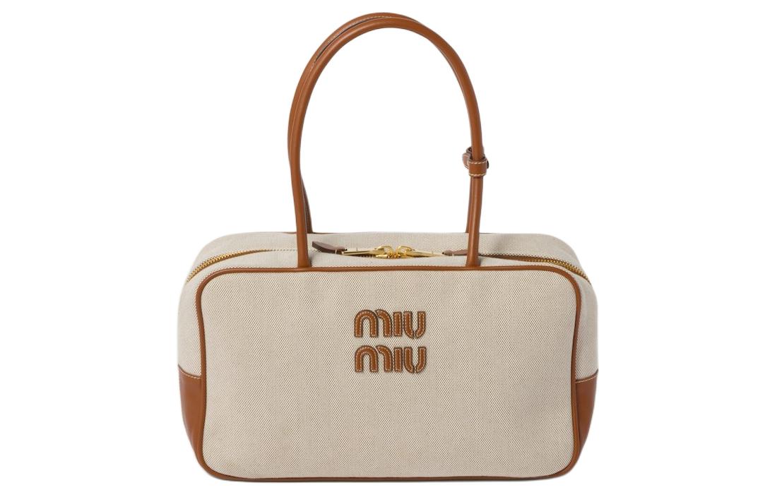 

Сумка через плечо MIU MIU из кожи и холста, бежевая и коньячная