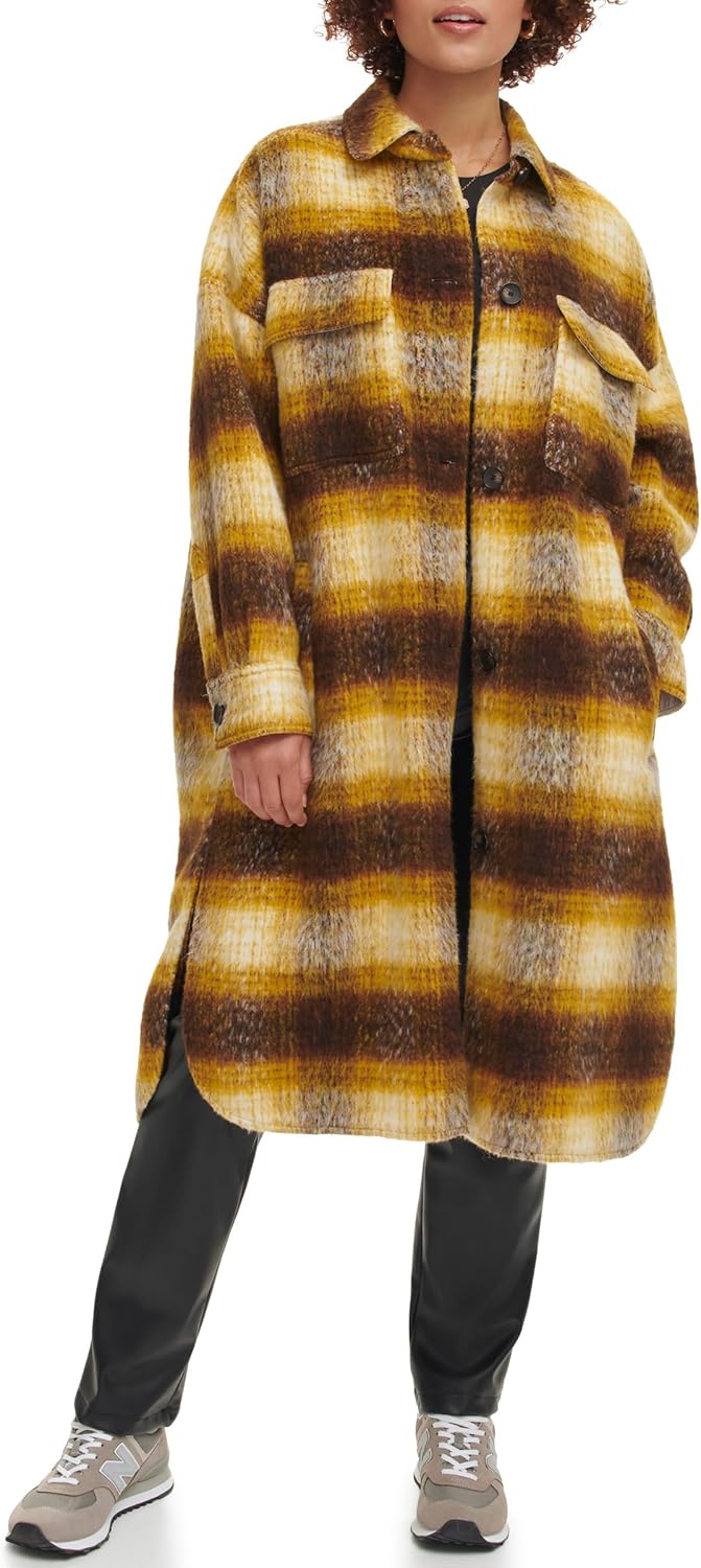 Женская длинная клетчатая фланелевая куртка Levi's, Yellow Plaid — фото 4