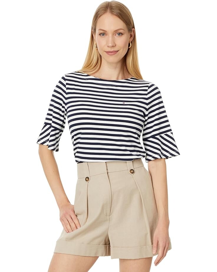 

Футболка Tommy Hilfiger Striped Top With Flare Sleeve, цвет Sky Captain/Ivory