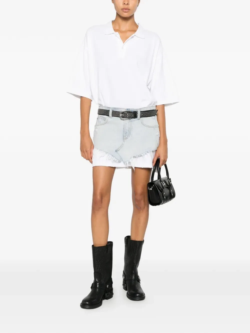 Многослойное мини-платье с джинсовыми вставками Alexander Wang, белый — фото 2