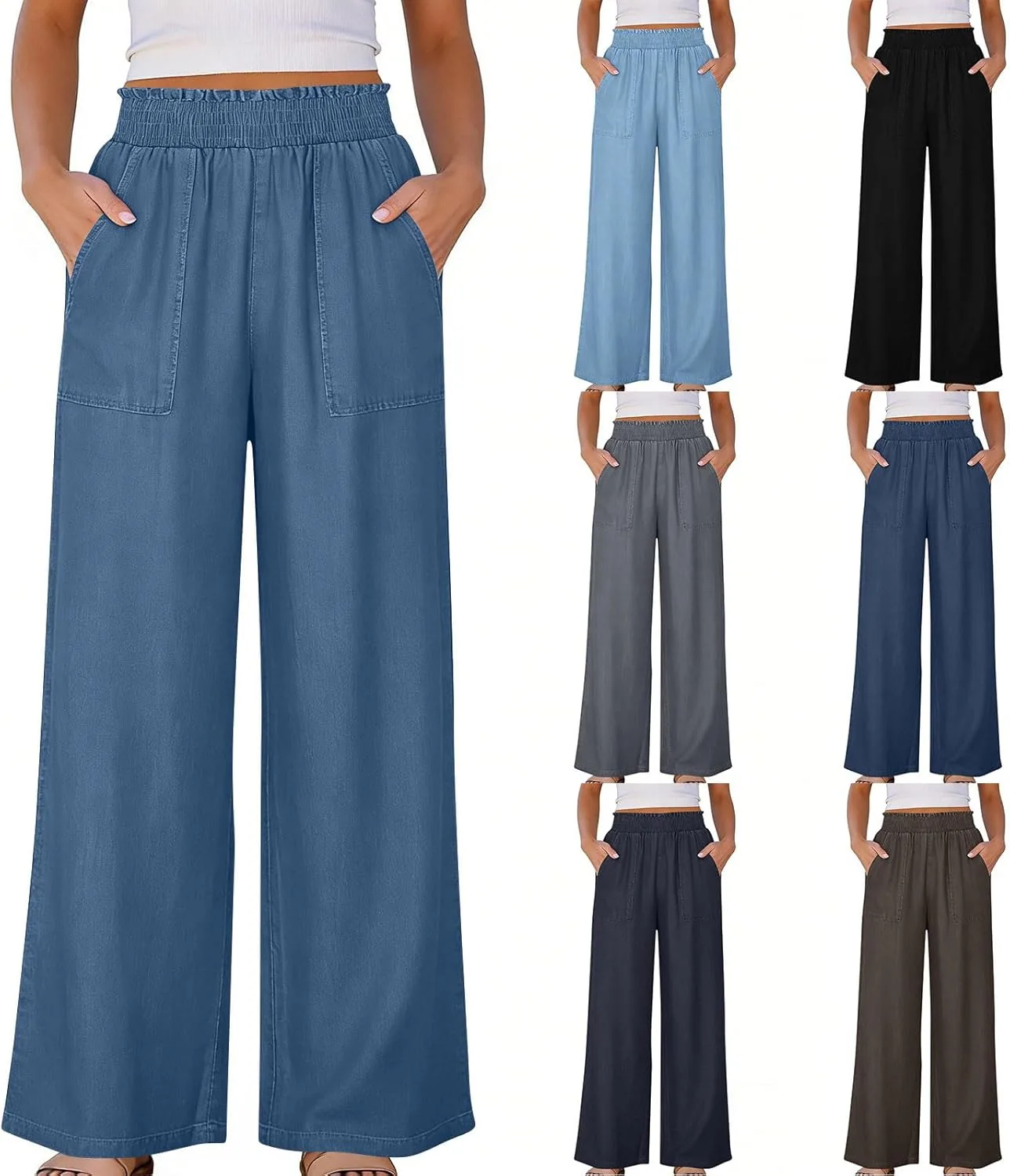 

Женские палаццо с высокой талией и карманами