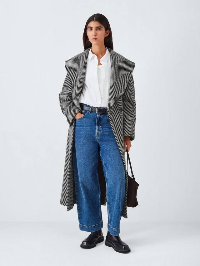 

Монохромное полосатое пальто с поясом из шерсти John Lewis, Black/White