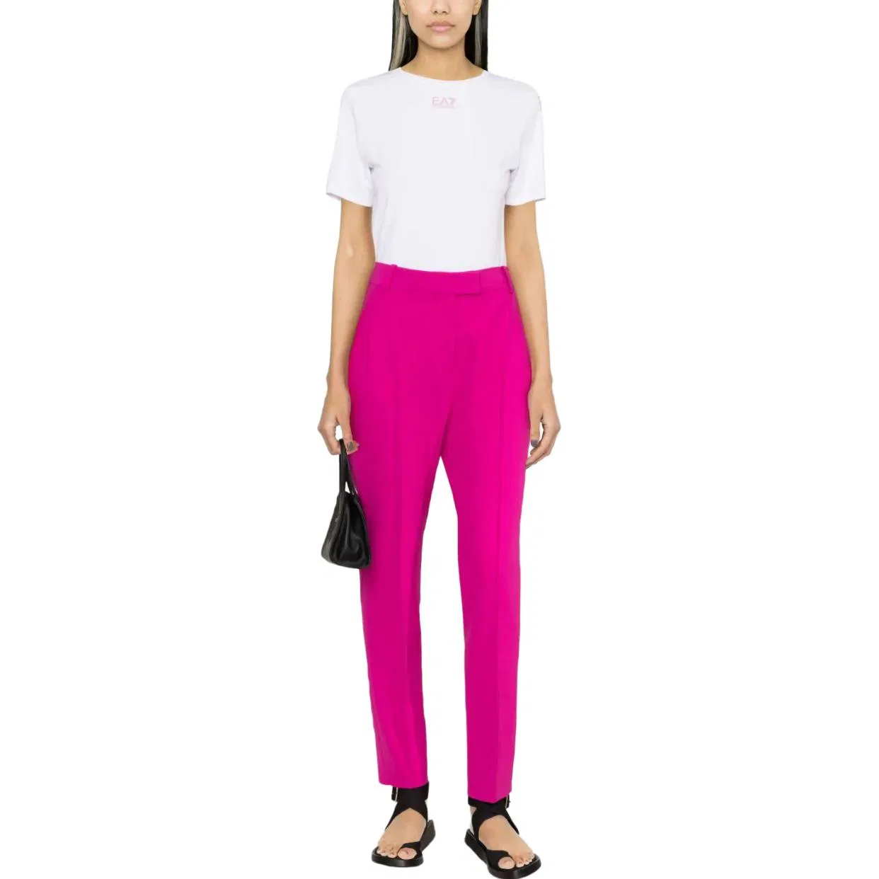 Топ-кроп женский белый розовый crew neck moderate EMPORIO ARMANI, White Pink — фото 3