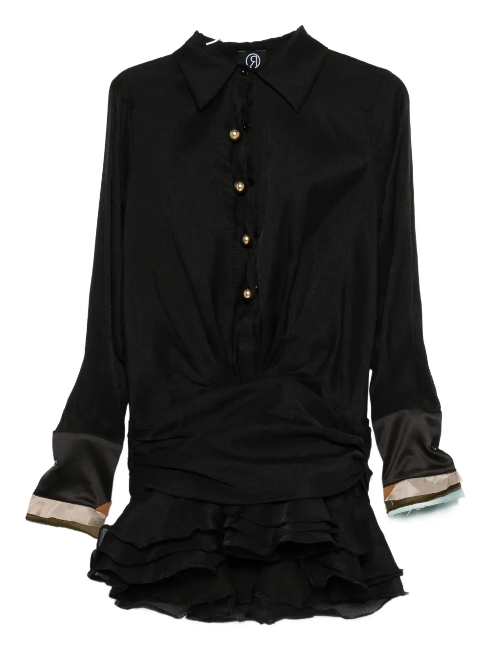 

Мини-платье с рюшами и пуговицами "лепесток" Rosanna Ocampo, черный