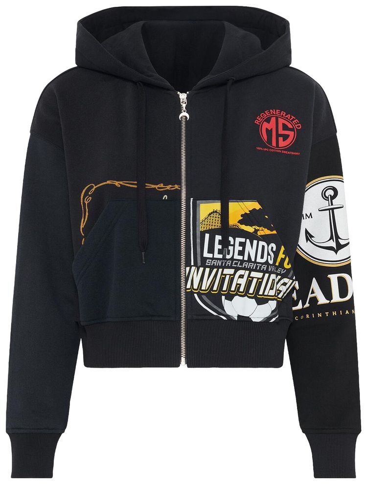 

Худи Marine Serre Regenerated Graphic Cropped Zip Hoodie, черный