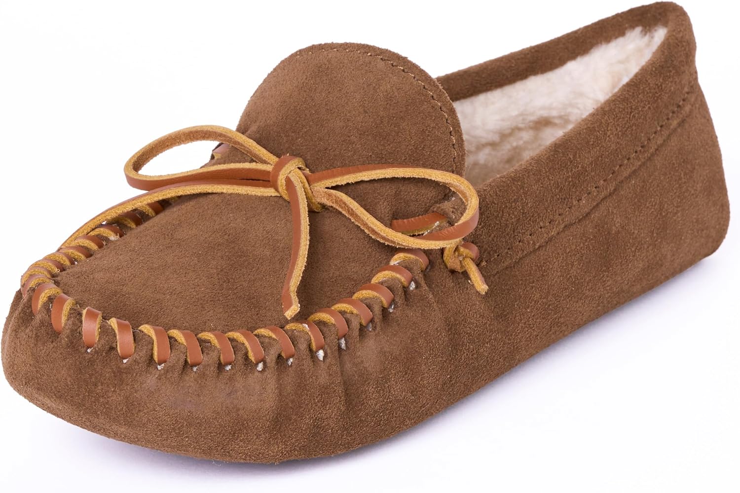 

Мужские тапочки Minnetonka с ворсистой подкладкой и мягкой кожаной подошвой, коричневый