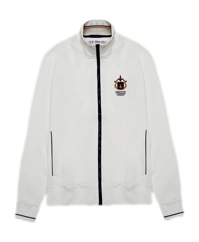 

Белый свитер с вышитыми трехцветными стрелами Aeronautica Militare, белый