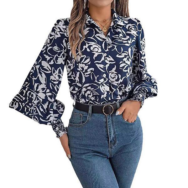 

Женская блуза-туника с лацканами и длинными рукавами Kojooin, Navy Blue