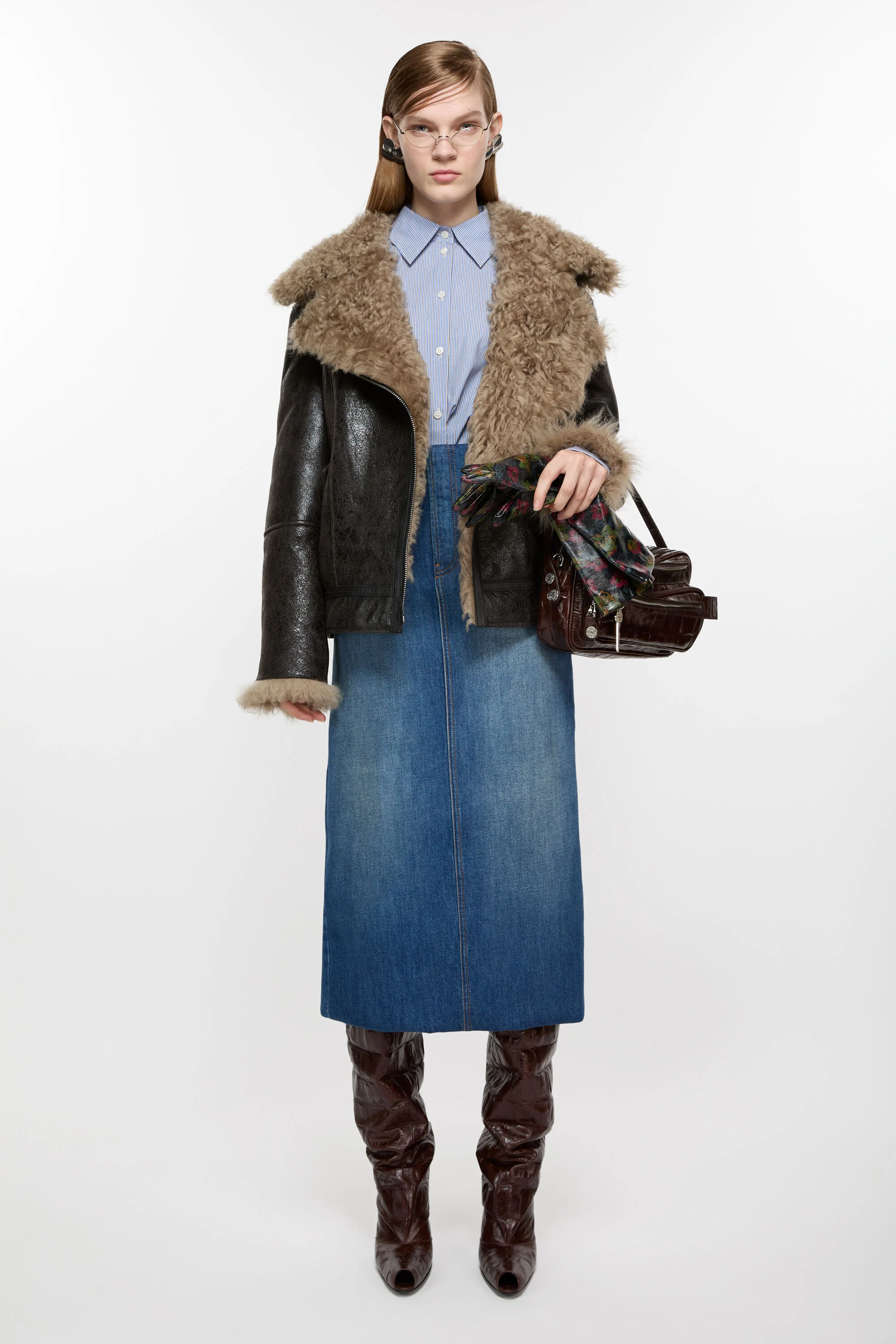 

Кожаная куртка из овчины Acne Studios, темно-серый