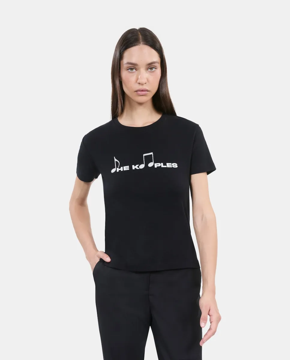 

Женская футболка с короткими рукавами и трафаретной печатью The Kooples, черный