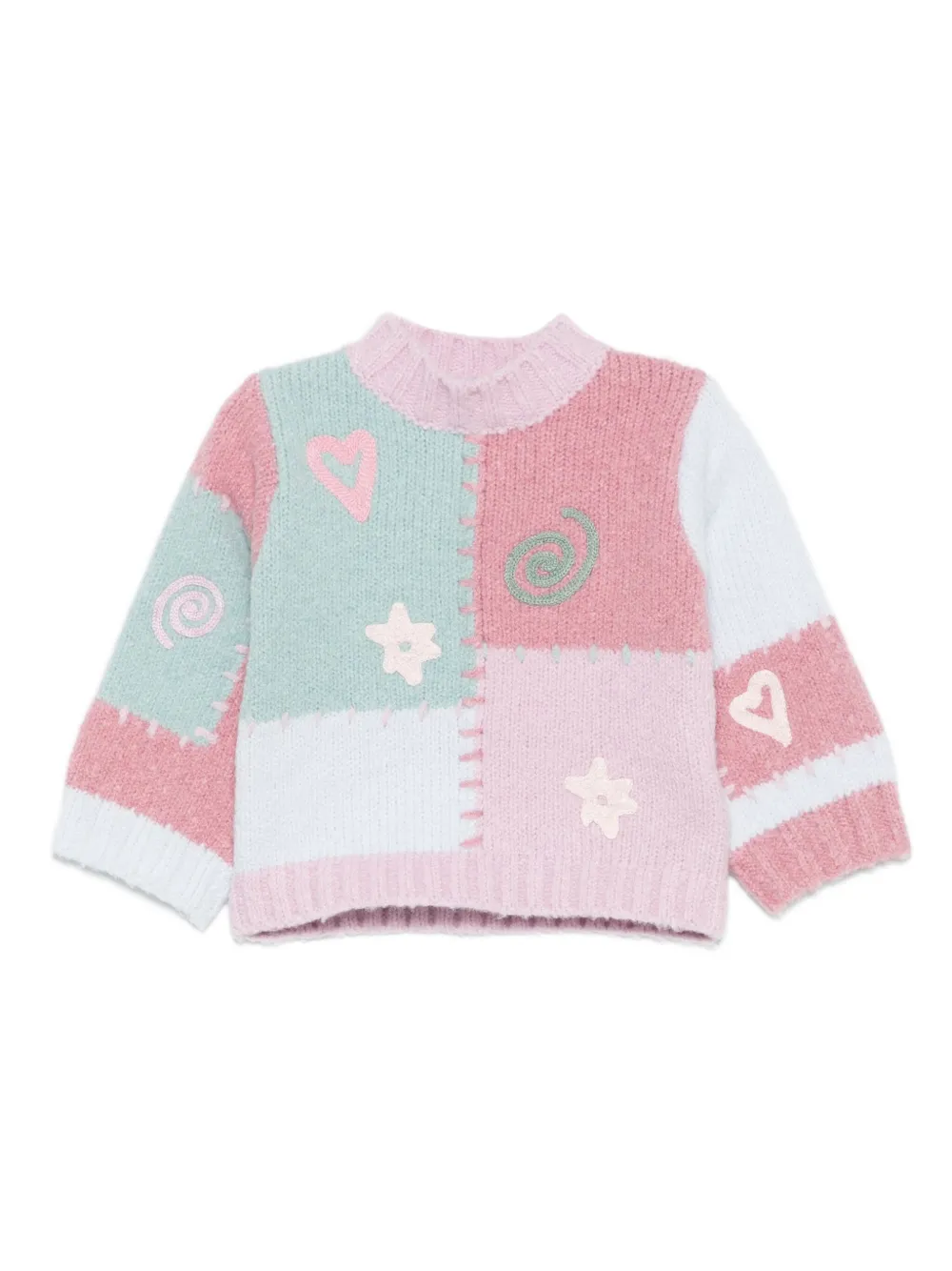 

Лоскутный вышитый свитер Stella McCartney Kids, розовый