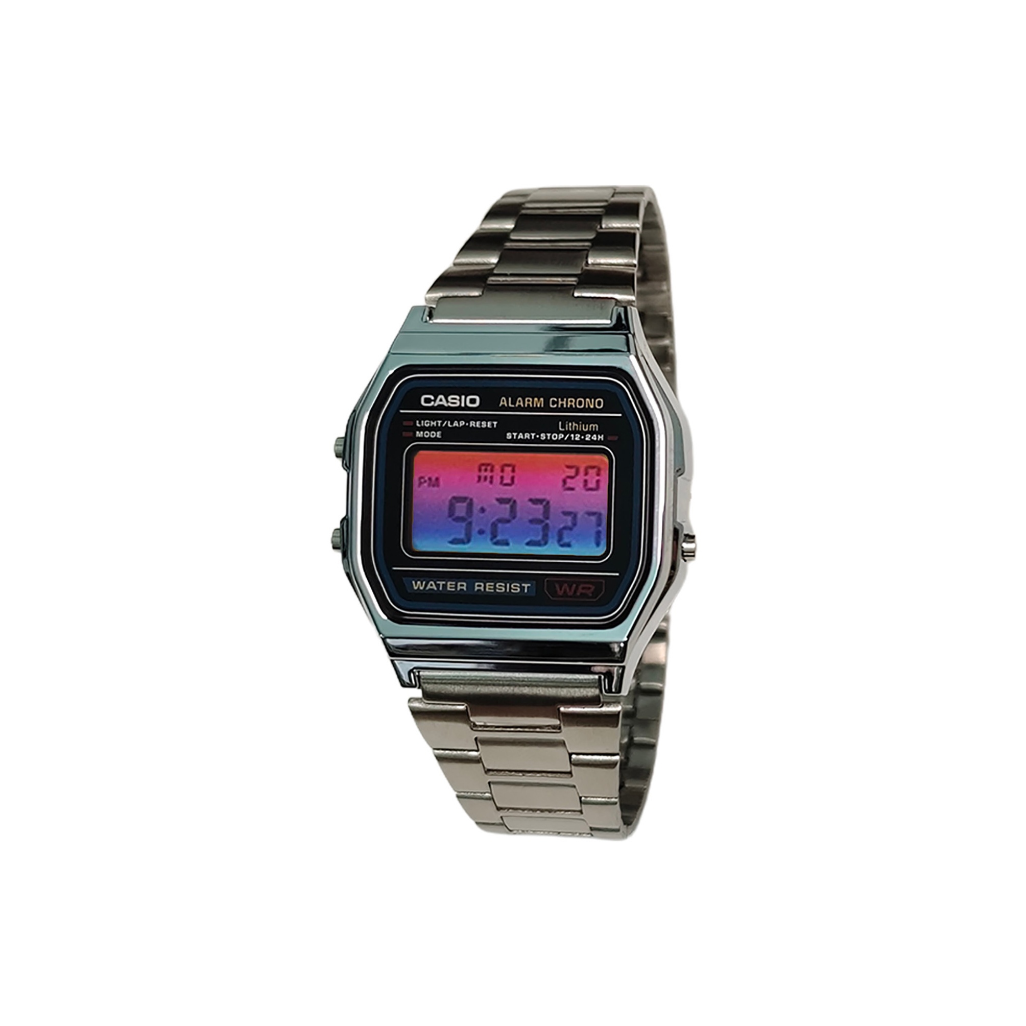 

CASIO Часы Retrofit Series Quartz Movement Stainless Steel Strap Watch Unisex Black Dial, Black Dial with Red and Blue Gradient Bezel