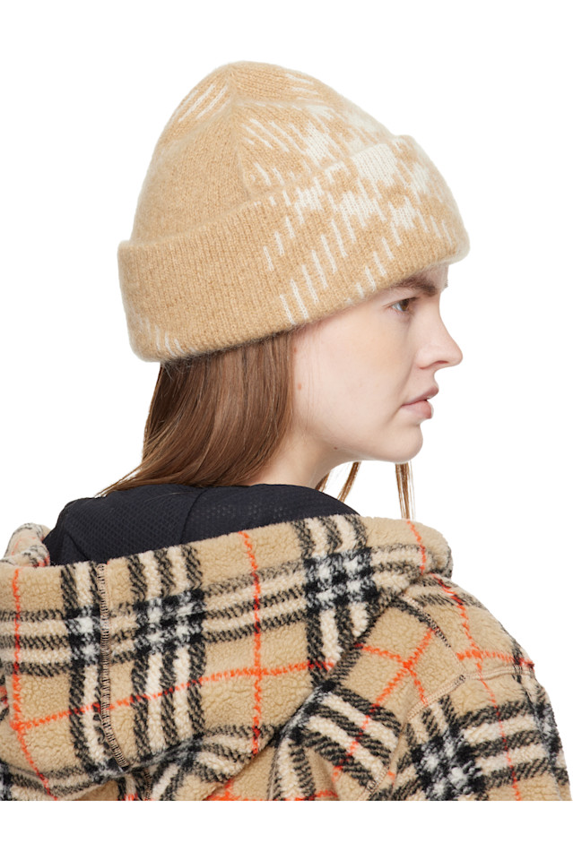 Burberry Бежевая клетчатая шапка из смеси мохеровой шерсти — фото 3