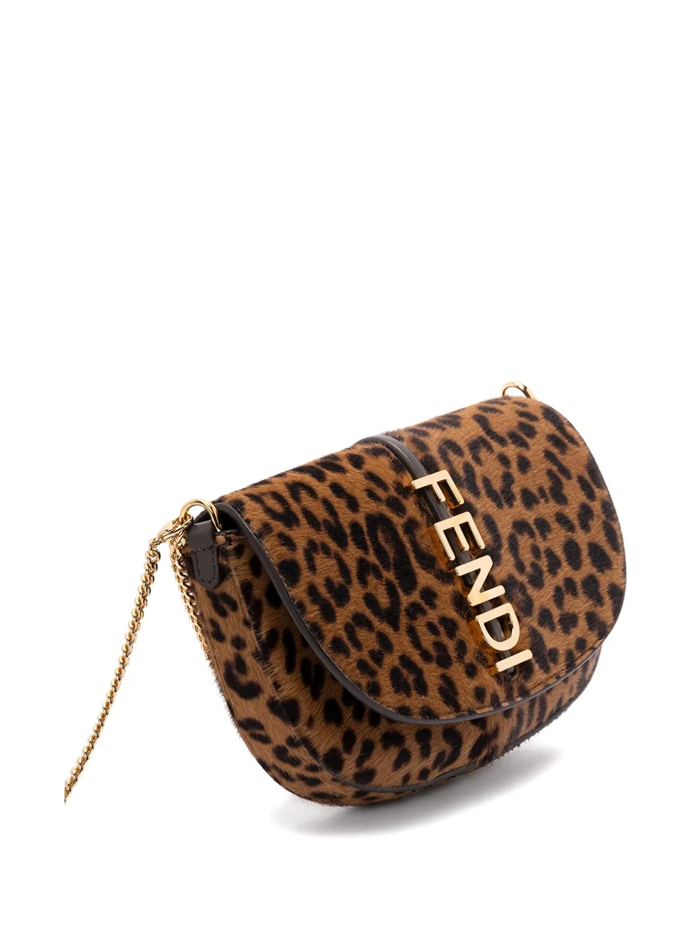 Сумка-тоут с леопардовым принтом и цепочкой Fendi, коричневый — фото 3
