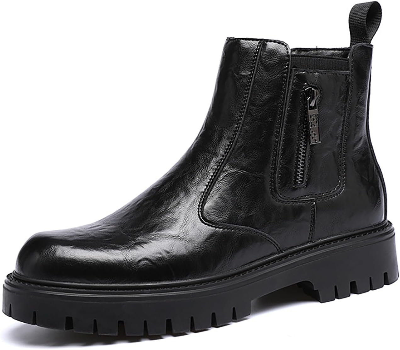 

Мужские ботинки Челси на платформе из натуральной кожи, модные с боковой молнией, с противоскользящей подошвой, высоким верхом, мотоботы, удобные, на шнуровке, с круглым носком, для улицы, водонепроницаемые, теплые, повседневные ботильоны Enoegm...