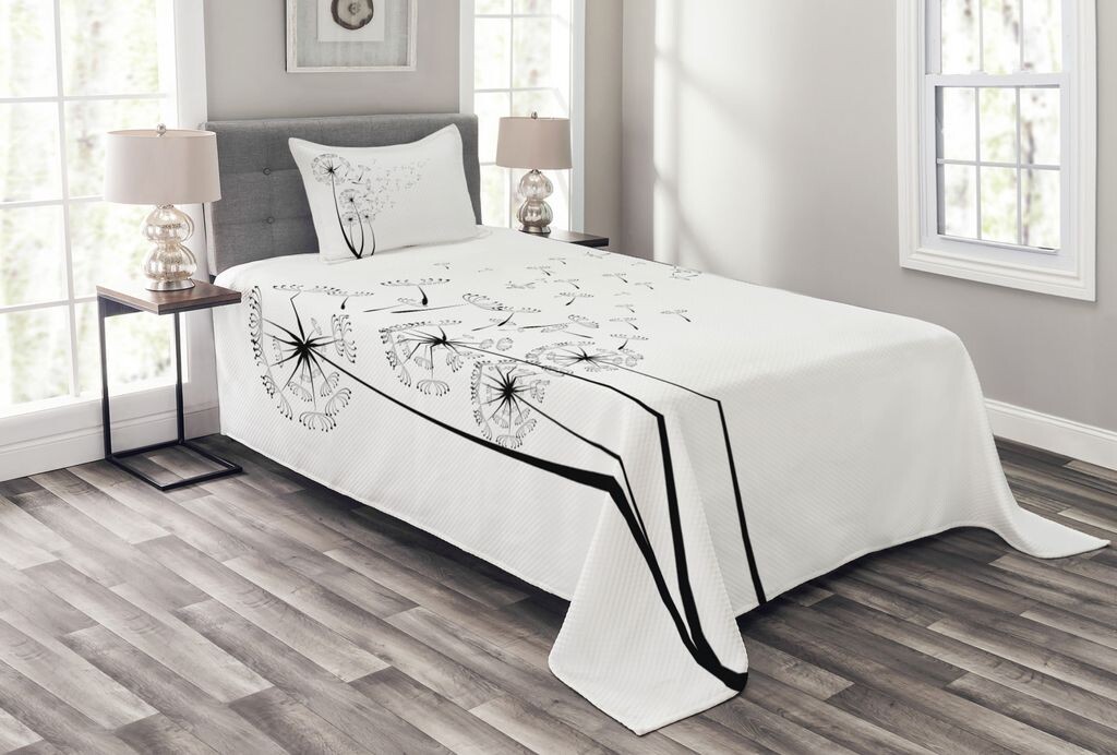 

ABAKUHAUS Комплект покрывала «Одуванчик», семена, раздутые ветром, комплект с моющимися наволочками, для односпальных кроватей 170 x 220 см, белый черный