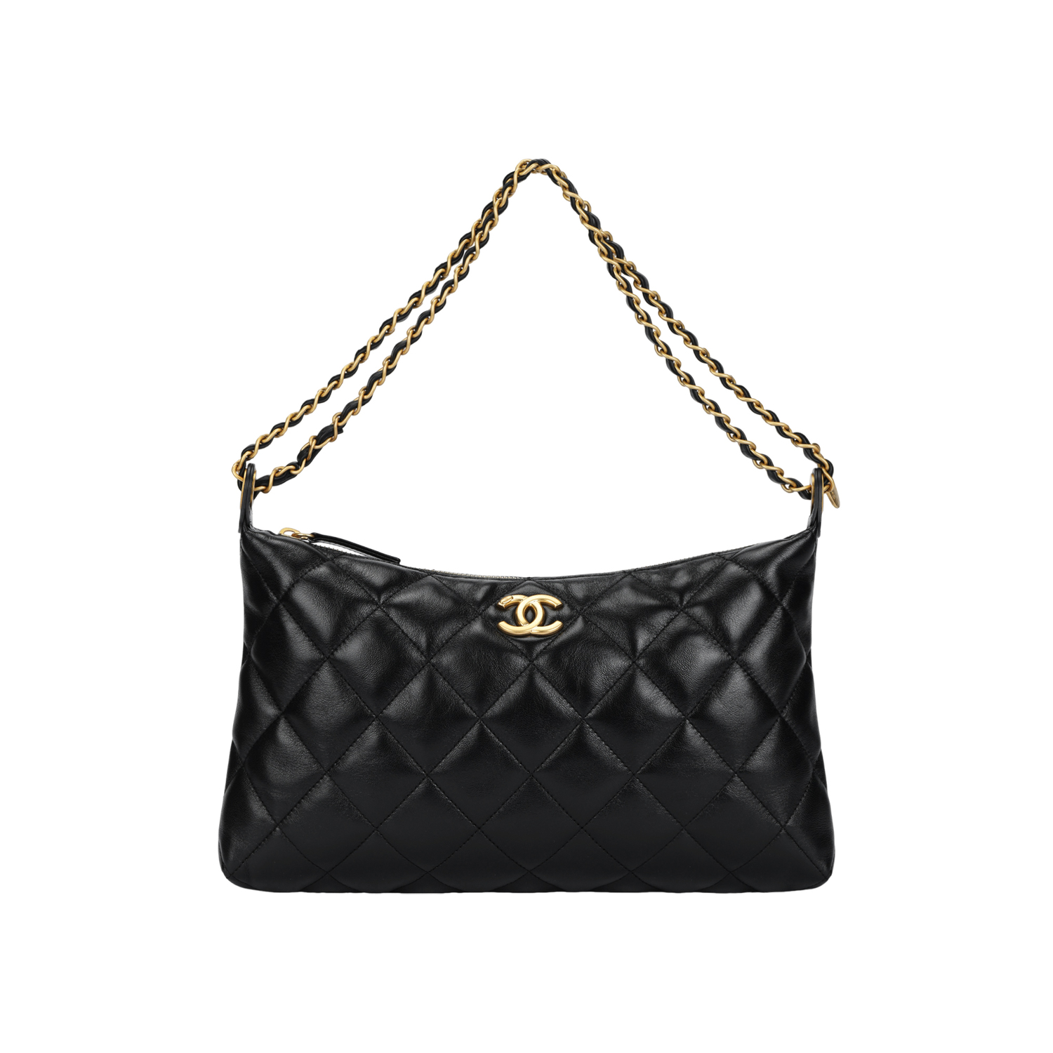 

CHANEL Большая черная женская сумка через плечо из овчины