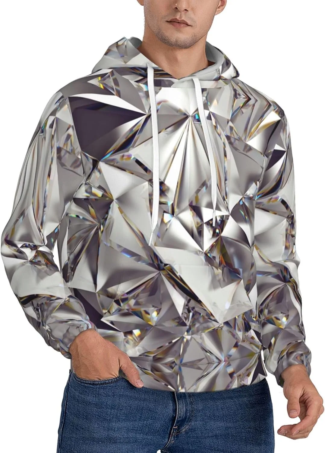 

Мужская флисовая толстовка с капюшоном, черная, с карманом и ромбовидным принтом SamLng