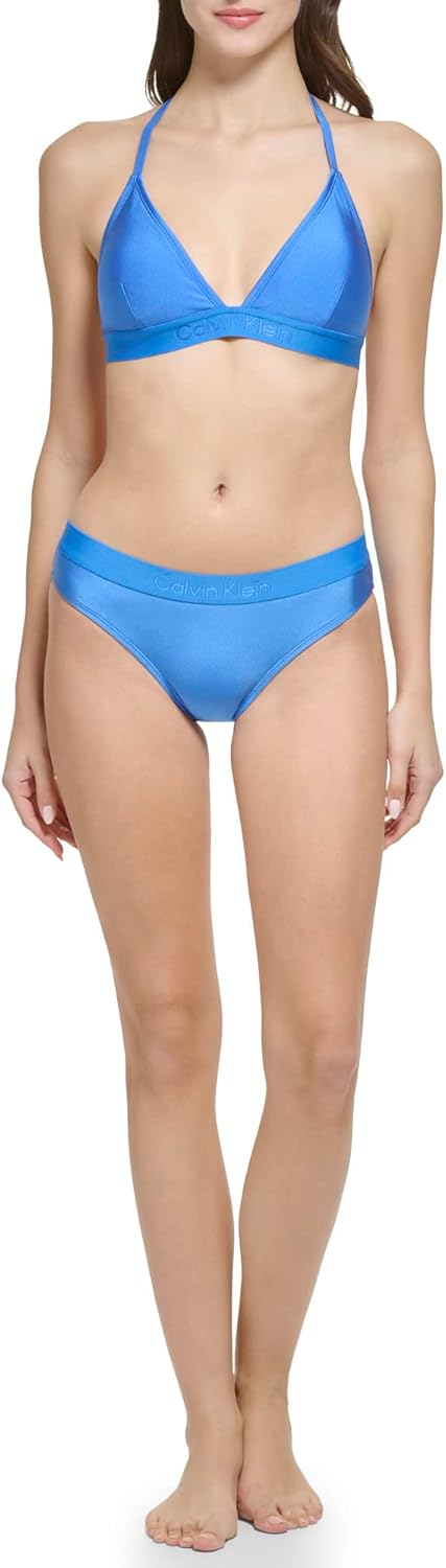 

Женский комплект бикини Calvin Klein с заниженной талией и треугольными чашечками и логотипом, Palace Blue Shimmer