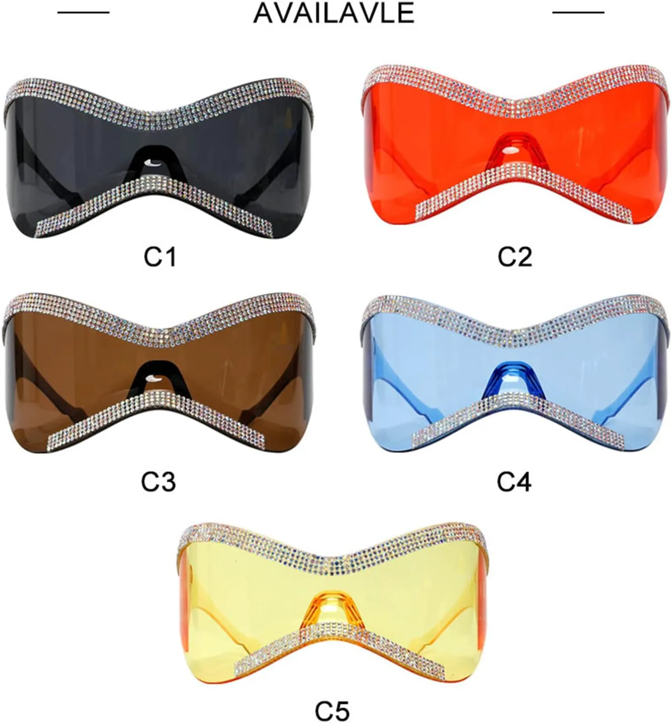 

Willochra Модные солнцезащитные очки-маска с бриллиантовой оправой и блестящими стразами, женские, большие, футуристические солнцезащитные очки-щит, Black