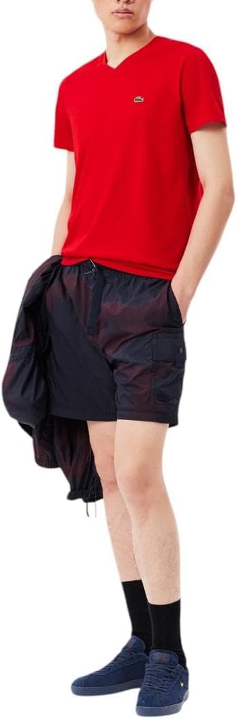 Футболка Lacoste, мужская, с коротким рукавом и V-образным вырезом из хлопка Pima, красный — фото 4