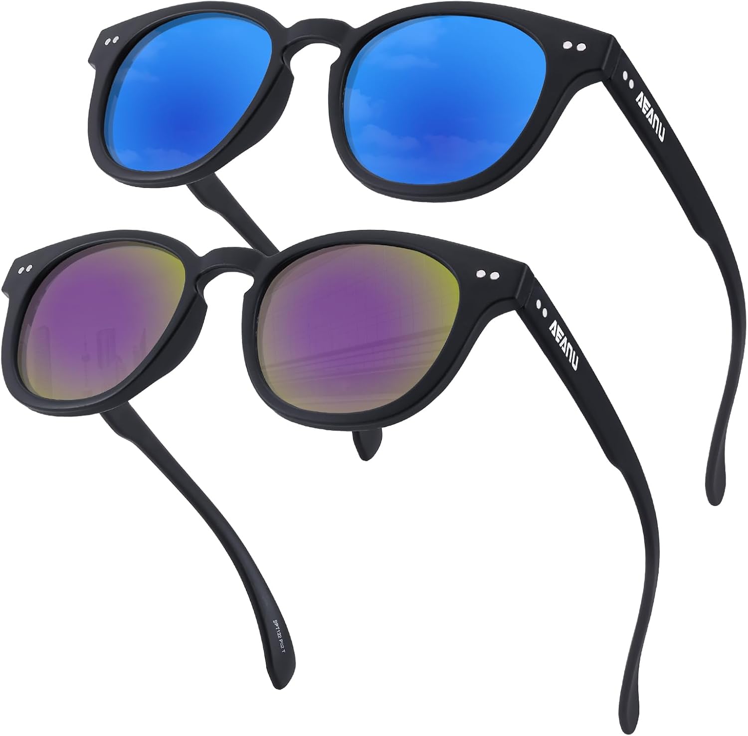 

Поляризованные солнцезащитные очки для подростков – линзы UV400 с цветным зеркальным покрытием, матовая круглая оправа, для маленьких лиц – для велоспорта и активного отдыха AEANU, 2pack - Blue/Purple