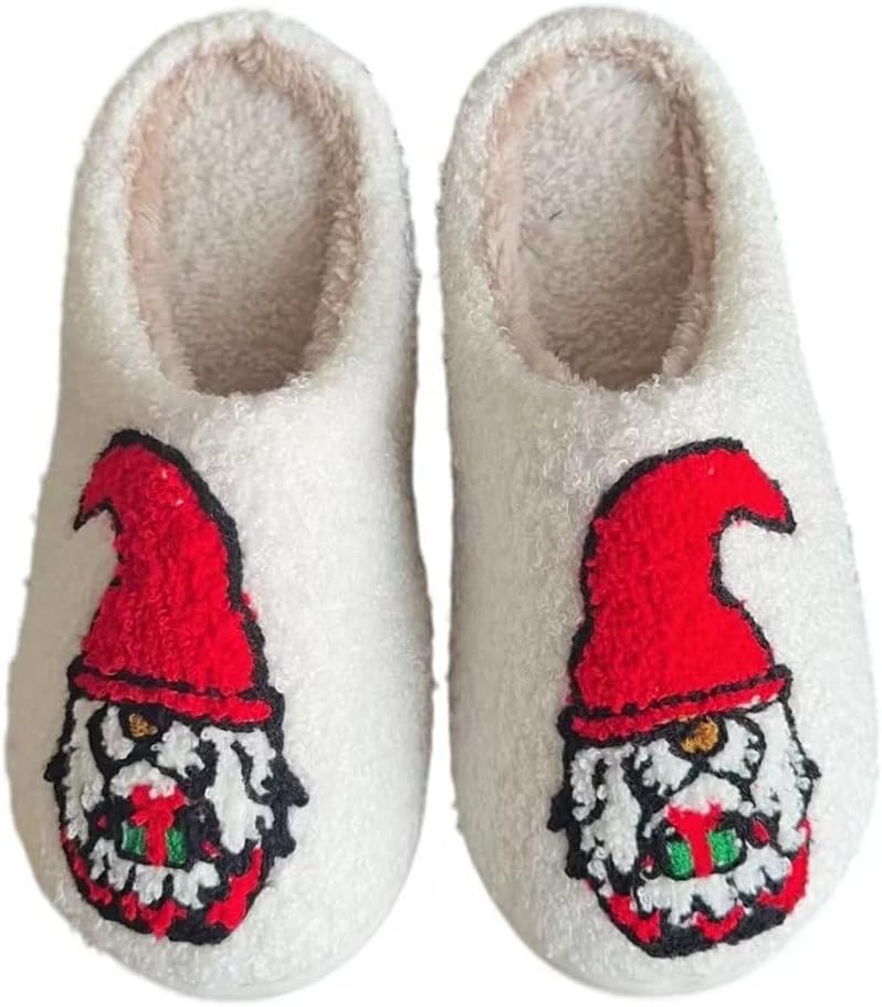 

Мягкие тапочки LAISMEIX Рождественский гном Рождественский эльф Тапочки для женщин и мужчин Винтажные плюшевые тапочки с эффектом памяти для дома с толстой подошвой, красный