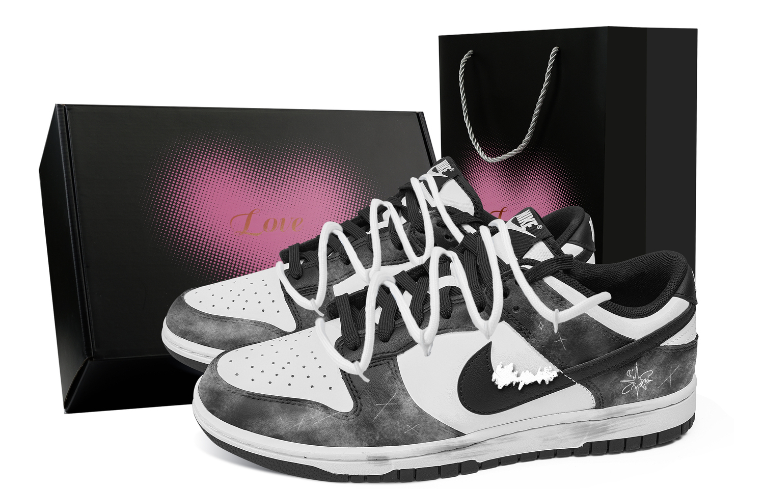 

Dunk Dark Night Starry, Heart Box устойчивые к истиранию низкие кроссовки для скейтбординга Unisex Nike, черный/белый