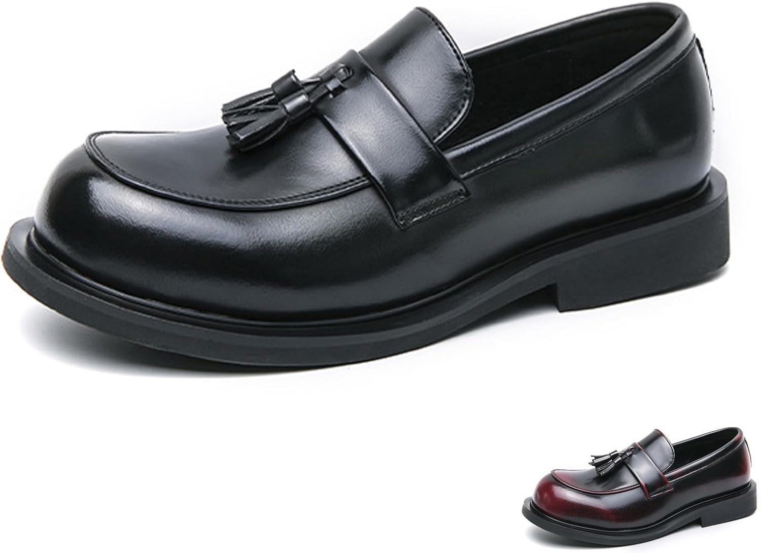 

Мужские кожаные лоферы WYUETRA с кисточками, слипоны на низком квадратном каблуке, модные, удобные, роскошные, с круглым носком, низкие, массивный низкий каблук, пенни-лоферы, повседневная, рабочая, офисная и деловая обувь, черный